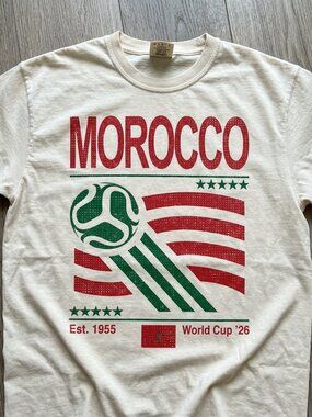 Vintage Morocco Soccer  t-shirt, Retro 90s Flag Morocco Team Soccer white off